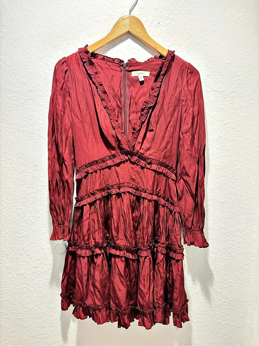 Mable Ruffle Mini Dress Burgundy Small Like New